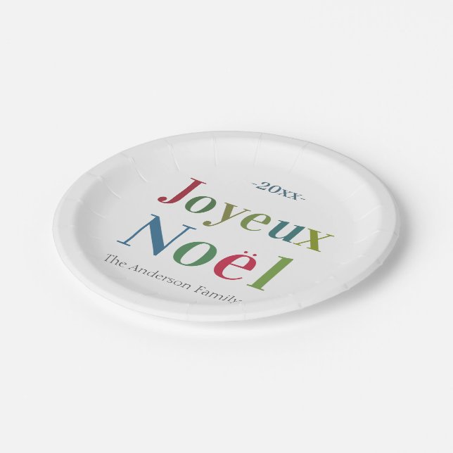 Colourful Joyeux Noel French Christmas   Paper Plate (Angled)