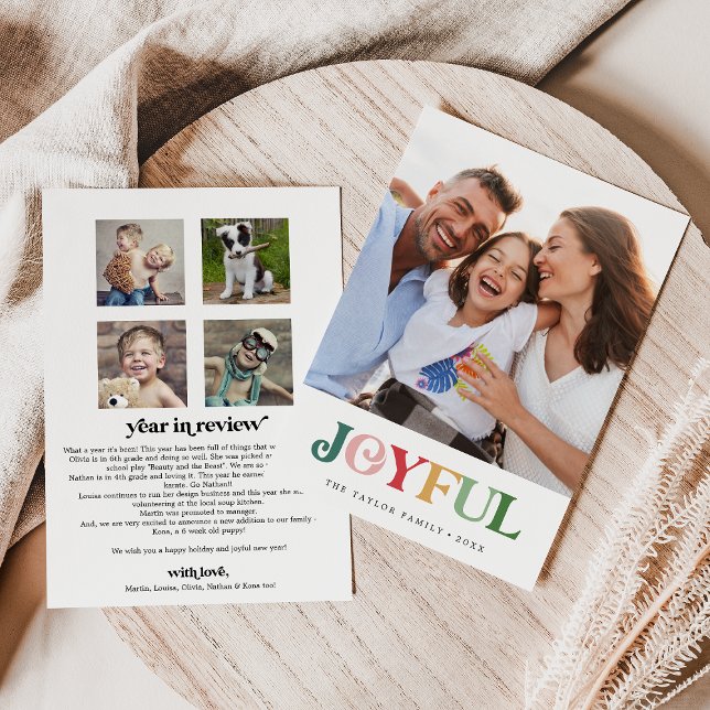 Colourful Joyful Christmas Year In Review Portrait Holiday Card (Creator Uploaded)