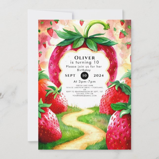 Colourful Joyful Fruit Strawberry Birthday Invitation (Front)