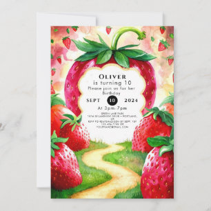 Colourful Joyful Fruit Strawberry Birthday Invitation
