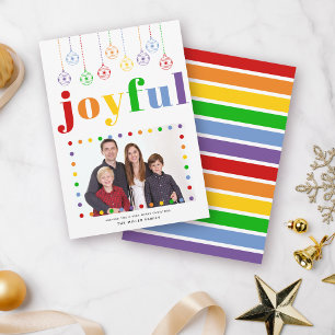 Colourful Joyful typography, Christmas balls photo Holiday Card