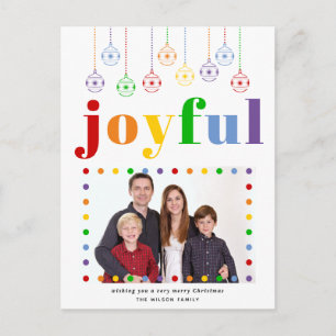 Colourful Joyful typography, Christmas balls photo Postcard