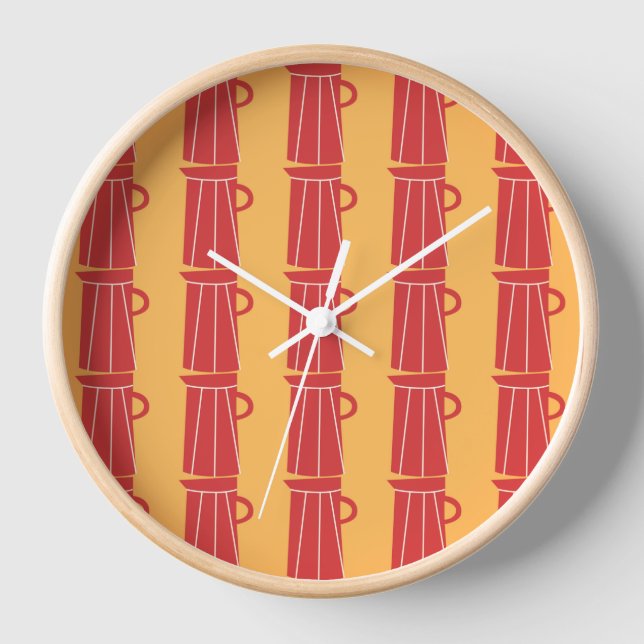Colourful Jug Pattern on Yellow Background Clock (Front)