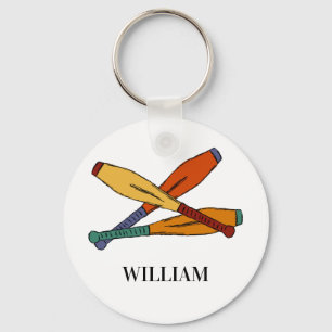 Colourful Juggling Clubs Jugglers Personalised Key Ring