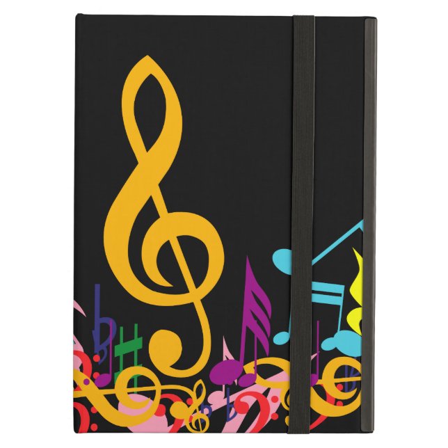 Colourful Jumbled Music Notes on Black Case For iPad Air (Front Closed)