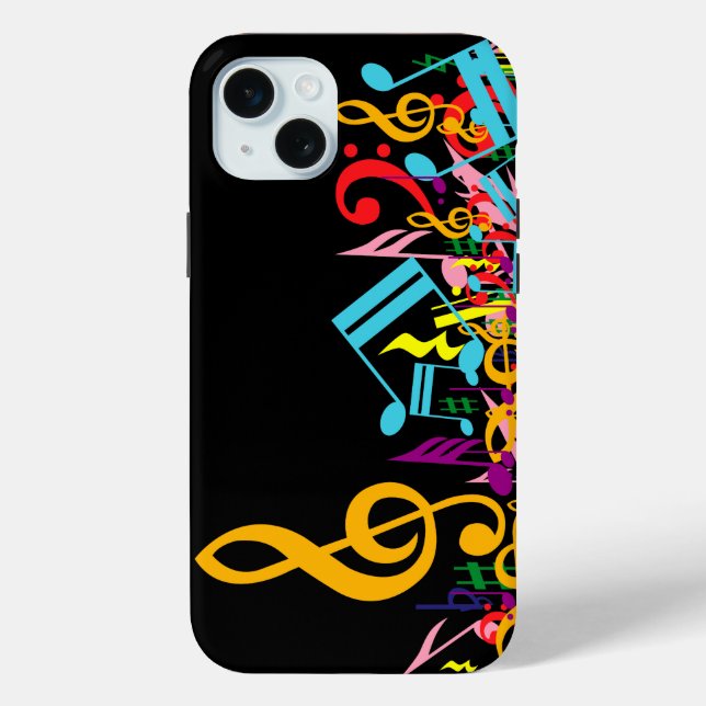 Colourful Jumbled Music Notes on Black Case-Mate iPhone Case (Back)