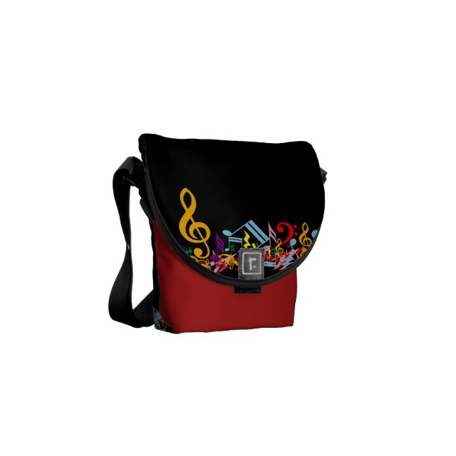 Colourful Jumbled Music Notes on Black Commuter Bag (Front Left)