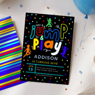  Colourful Jump and Play Neon Trampoline Birthday Invitation