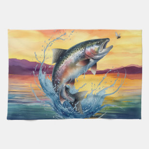 Colourful Jumping Trout Fishing Kitchen Towel
