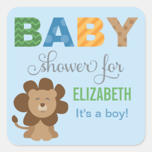 Colourful Jungle Animals Baby Boy Square Sticker