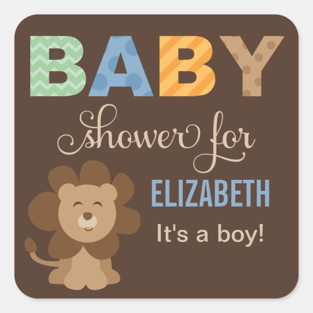 Colourful Jungle Animals Boy Brown Square Sticker (Front)