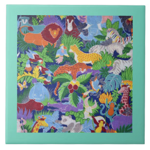 Colourful Jungle Animals Ceramic Tile