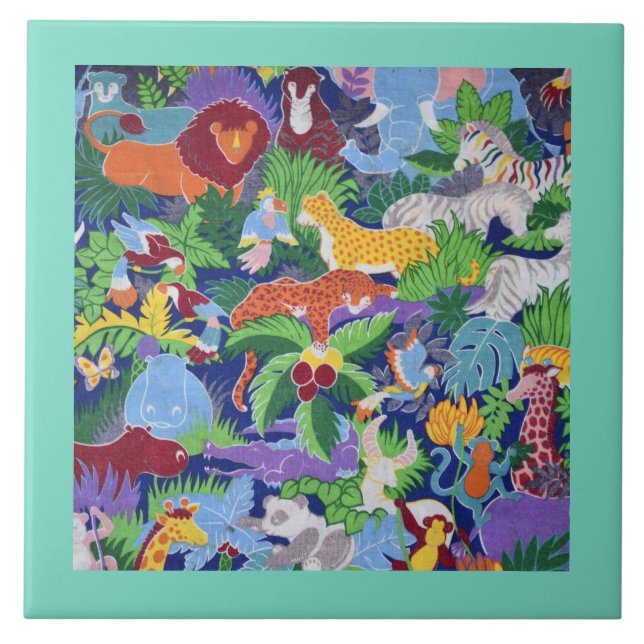 Colourful Jungle Animals Ceramic Tile (Front)