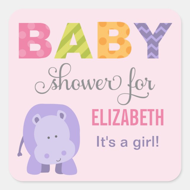 Colourful Jungle Animals for Baby Girl Pink Shower Square Sticker (Front)