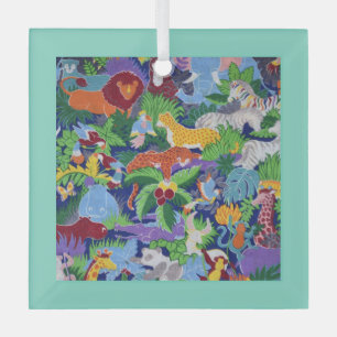 Colourful Jungle Animals Glass Tree Decoration