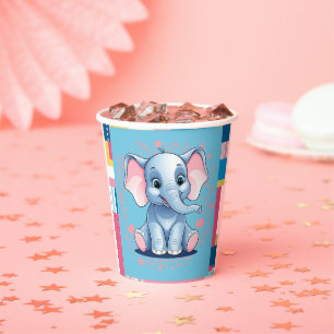 Colourful Jungle Blue Elephant Baby Shower Paper Cups