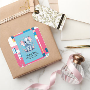 Colourful Jungle Blue Elephant Baby Shower Square Sticker