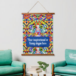 Colourful Jungle Cat with own Inspiring / Fun Text Hanging Tapestry