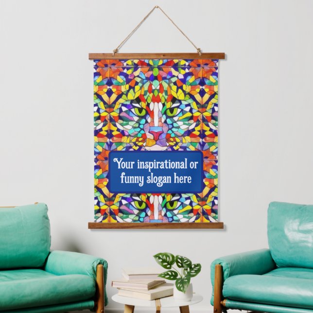 Colourful Jungle Cat with own Inspiring / Fun Text Hanging Tapestry (Living Room)