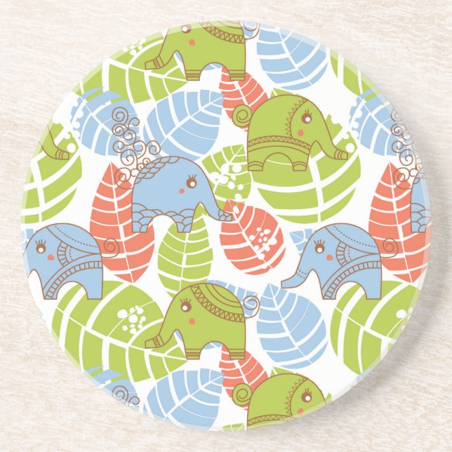 Colourful Jungle Elephants Coaster (Front)