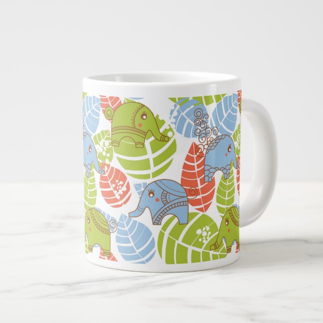 Colourful Jungle Elephants Large Coffee Mug (Front Right)