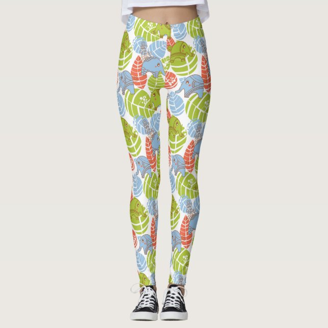 Colourful Jungle Elephants Leggings (Front)