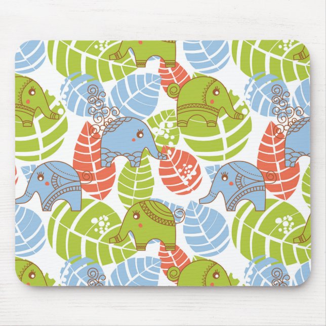 Colourful Jungle Elephants Mouse Pad (Front)