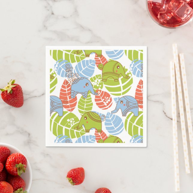 Colourful Jungle Elephants Napkin (Insitu)