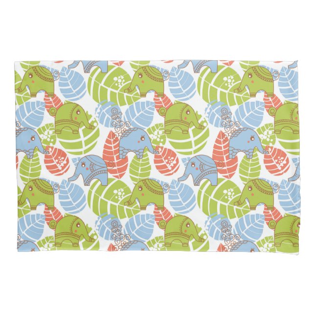 Colourful Jungle Elephants Pillowcase (Front-Left)