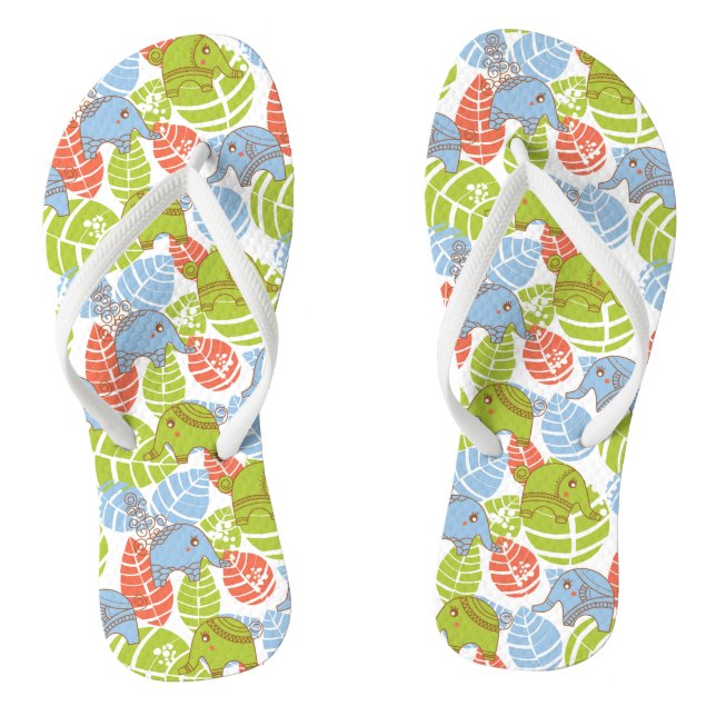 Colourful Jungle Elephants Thongs (Footbed)