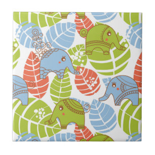 Colourful Jungle Elephants Tile