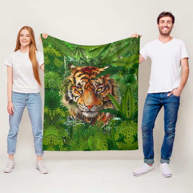 Colourful Jungle Tiger - Tiger Fleece Blanket (In Situ)
