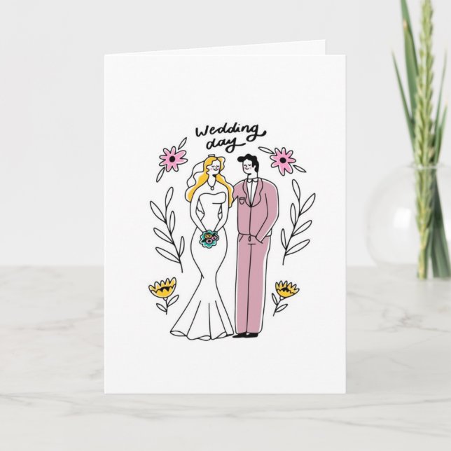 Colourful "Just Married" Wedding Greeting Card (Front)