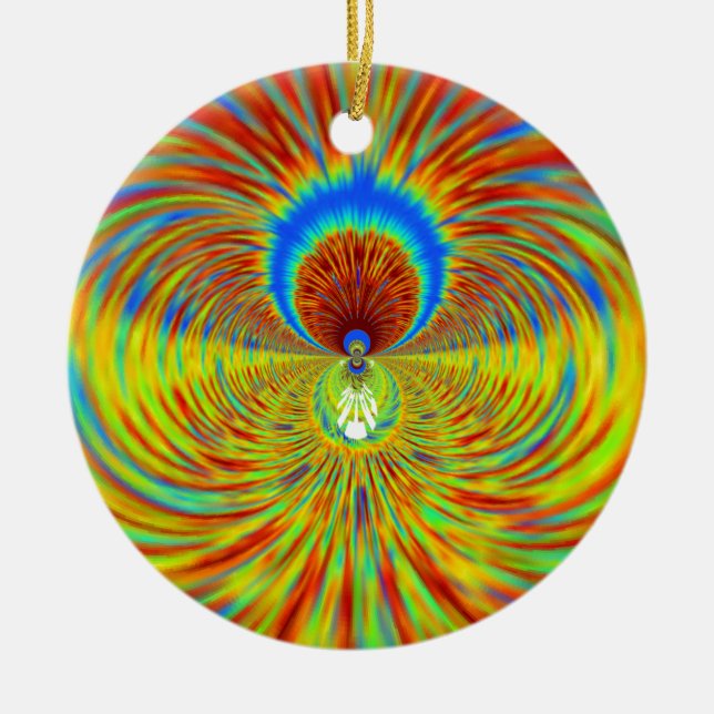Colourful Kaleidoscope Art Print Ceramic Tree Decoration (Front)