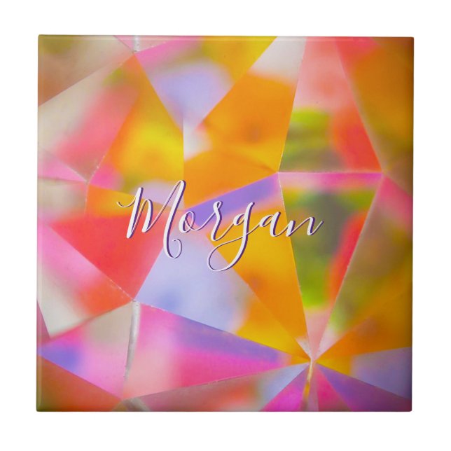 Colourful Kaleidoscope, DIY Name & Art White Scrip Ceramic Tile (Front)