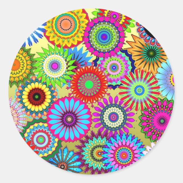 Colourful kaleidoscope pattern classic round sticker (Front)