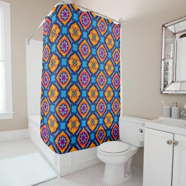 Colourful Kaleidoscope Pattern Shower Curtain (In Situ)