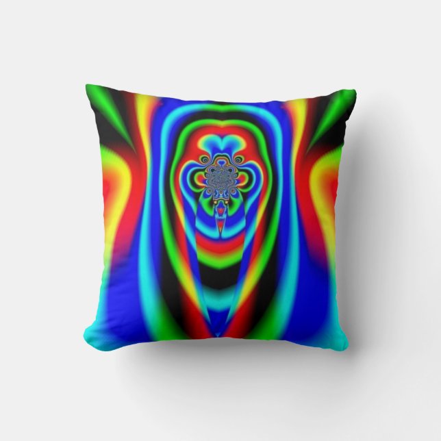Colourful Kaleidoscope Psychedelic Fractal Cushion (Front)