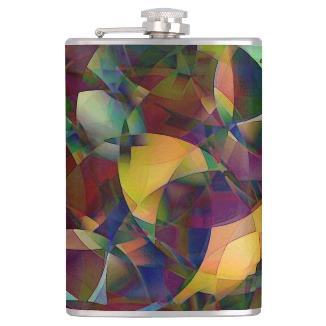 Colourful, Kaleidoscopic Abstract Art Hip Flask (Front)