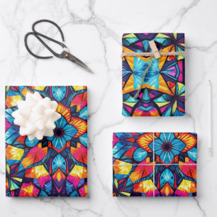 Colourful kaleidoscopic Pattern Wrapping Paper Sheet