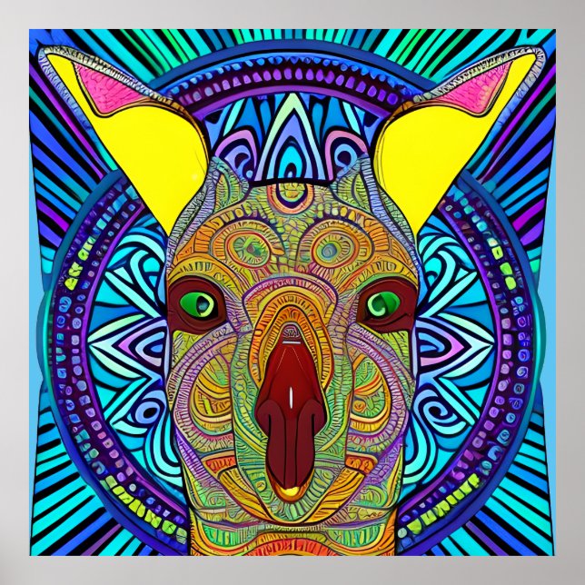Colourful Kangaroo Mandala Unique Interesting Poster (Front)