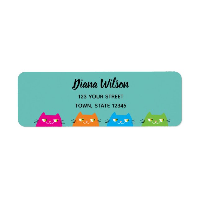 Colourful Kawaii Cats Return Address Label (Front)