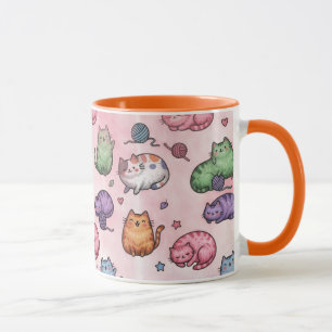 Colourful Kawaii Chubby Cats Pattern Mug