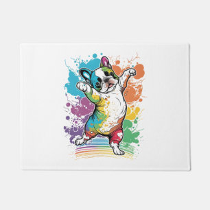 Colourful Kawaii Dancing Boston Terrier Doormat