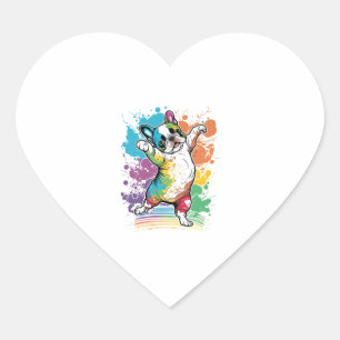 Colourful Kawaii Dancing Boston Terrier Heart Sticker