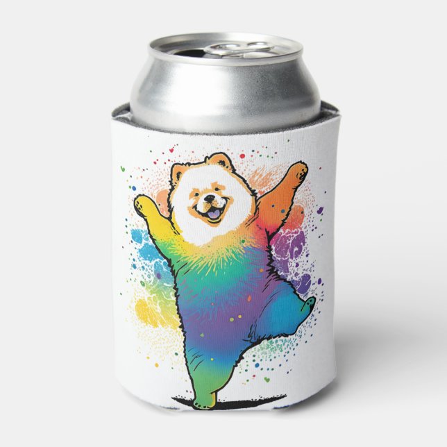 Colourful Kawaii Dancing Chow Chow  Can Cooler (Can Front)