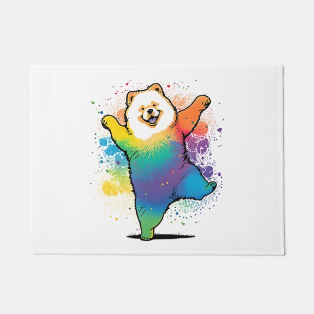 Colourful Kawaii Dancing Chow Chow  Doormat (Front)