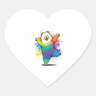 Colourful Kawaii Dancing Chow Chow  Heart Sticker