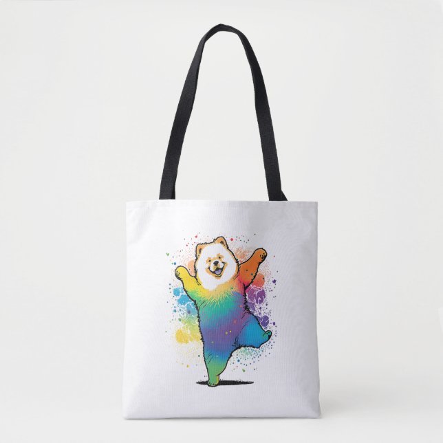 Colourful Kawaii Dancing Chow Chow  Tote Bag (Front)