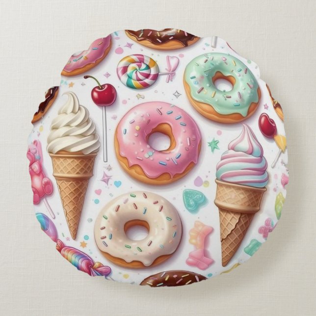 Colourful Kawaii Dessert Pattern  Round Cushion (Front)